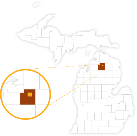 Map highlighting Wexford County in Michigan.